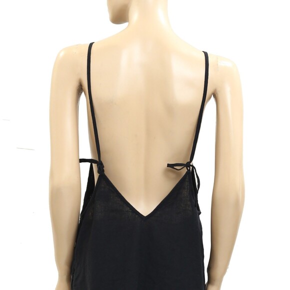 Free People Free-Est Beachside Cotton-Linen Mini Dress Black Slip Beach S 281350 - Picture 8 of 9